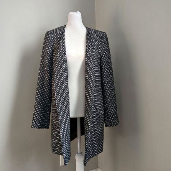 Halogen Knit Topper Jacket Open Front Tailored Black Dot Black Size Small - Picture 3 of 13